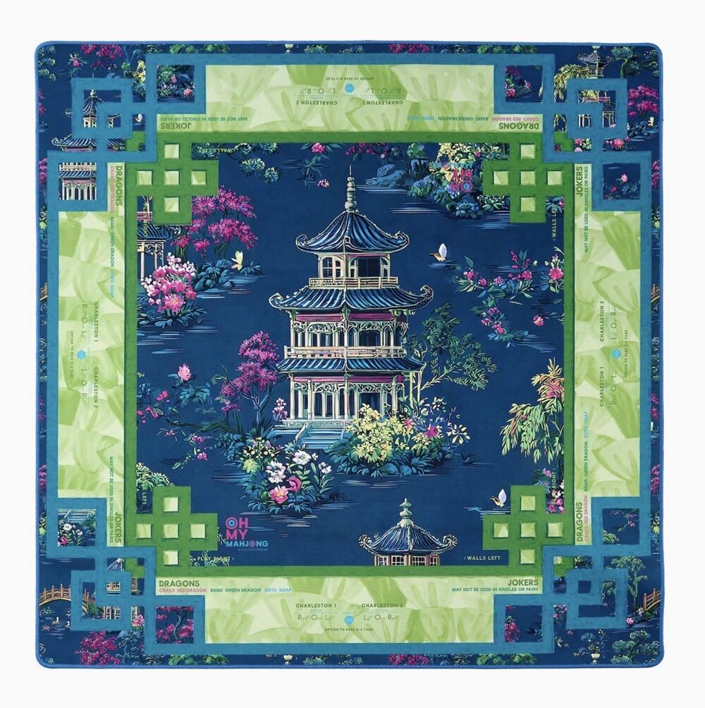 New Mahjong Table Mat Silent Non-Slip Game Mat w/ Carry Bag 31.5” Pagoda Floral
